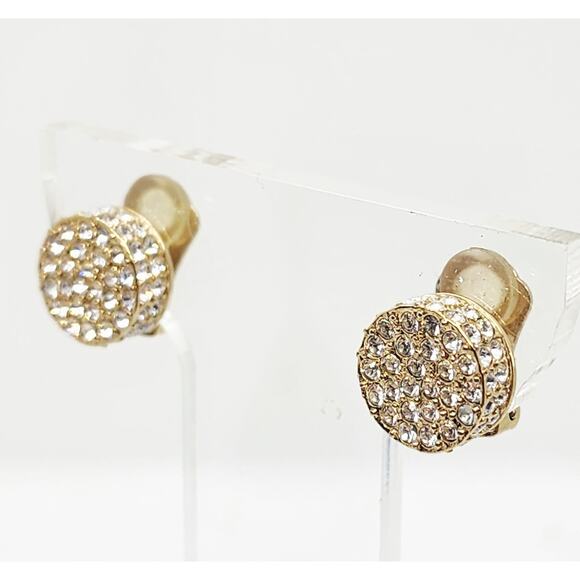 Unknown Jewelry - Vintage Earrings Crystal Rhinestone Pave Stud Dome Dimensional Circle Fancy